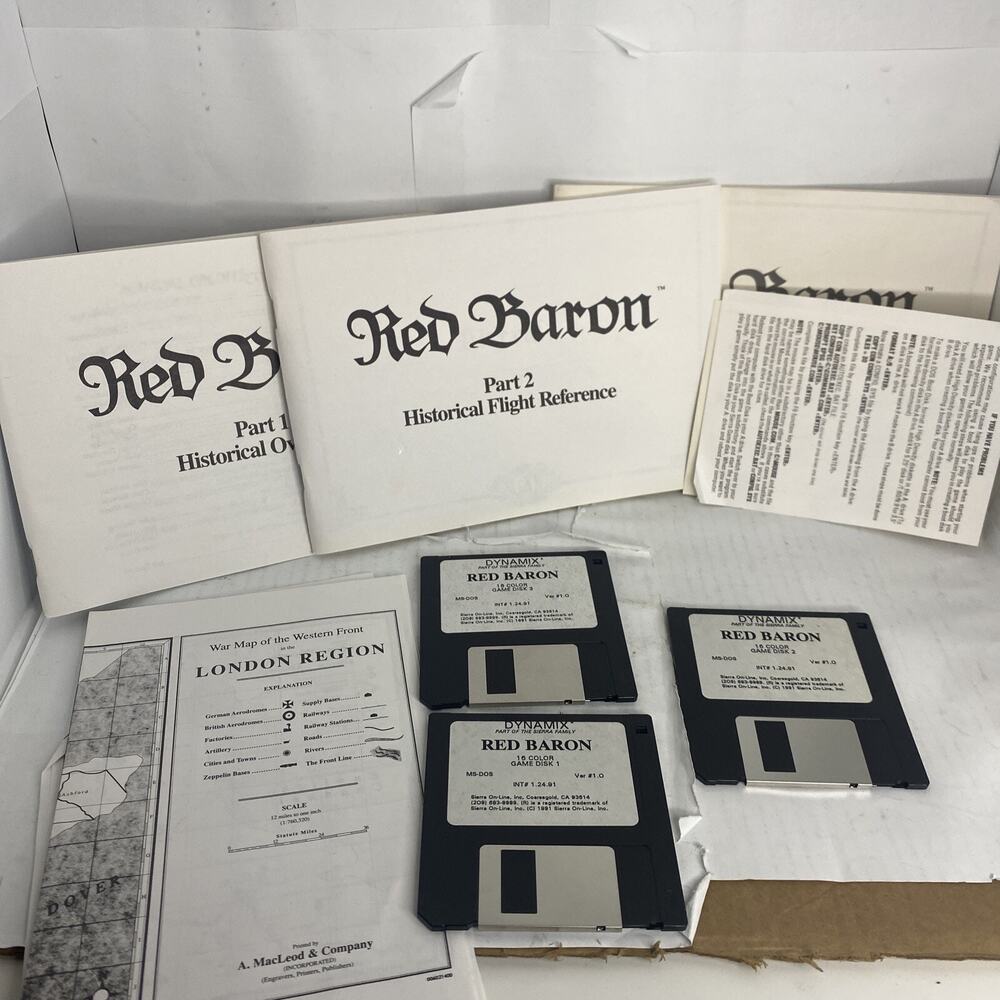 Vintage Sierra On-line 1991 Video Game Red Baron VGA PC MS-DOS 3.5” Floppy